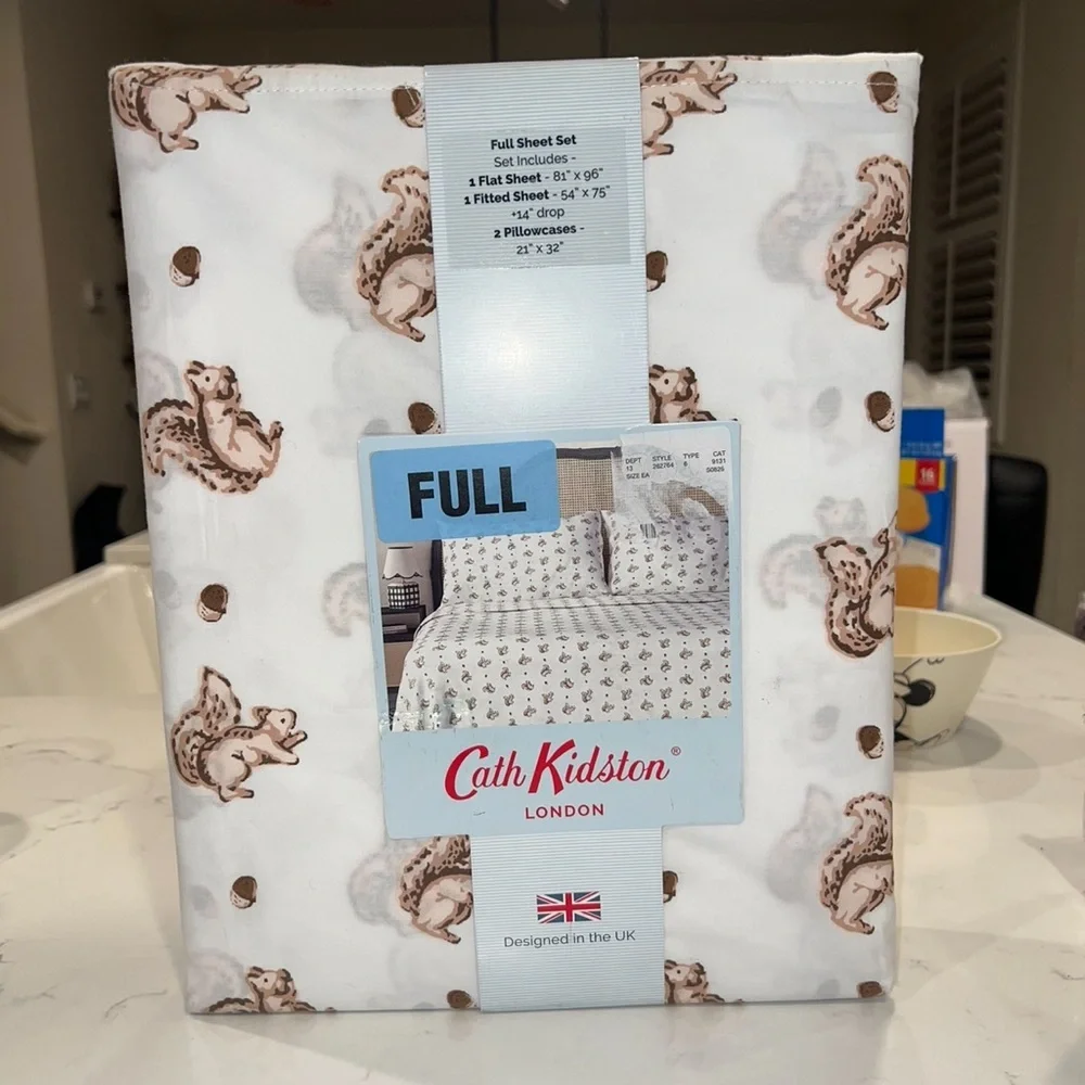 Cath Kidston Squirrel Print Full Sheet Set With 2 STD Pillowcases